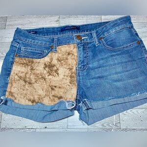 Vigoss Studio Women's Blue‎ Jean Patchwork Cuffed Denim Shorts Size 30